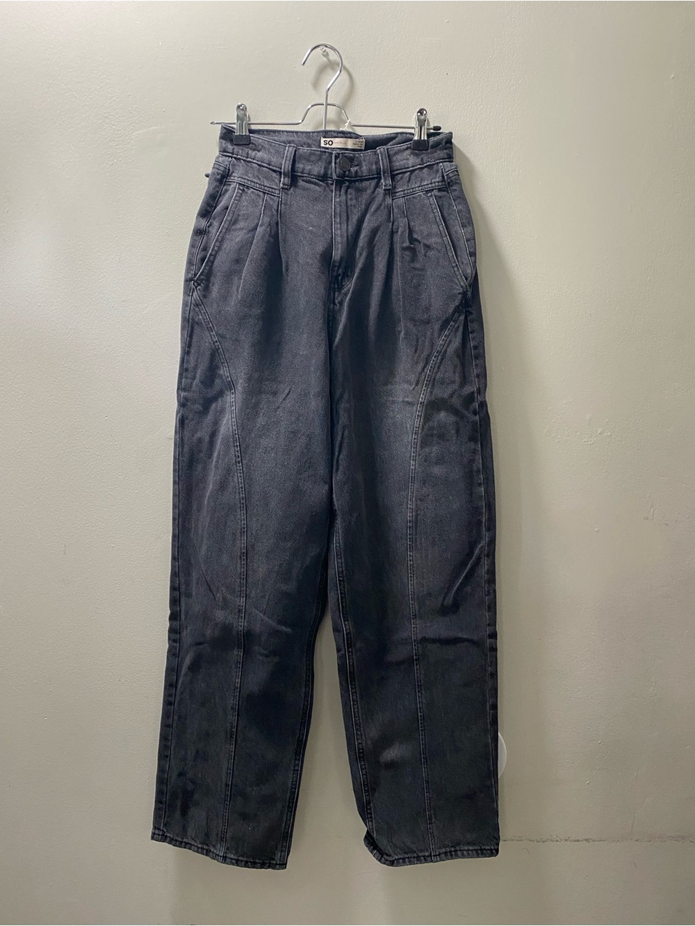 SO Women's Relaxed High-Rise Baggy Jeans — Washed Black